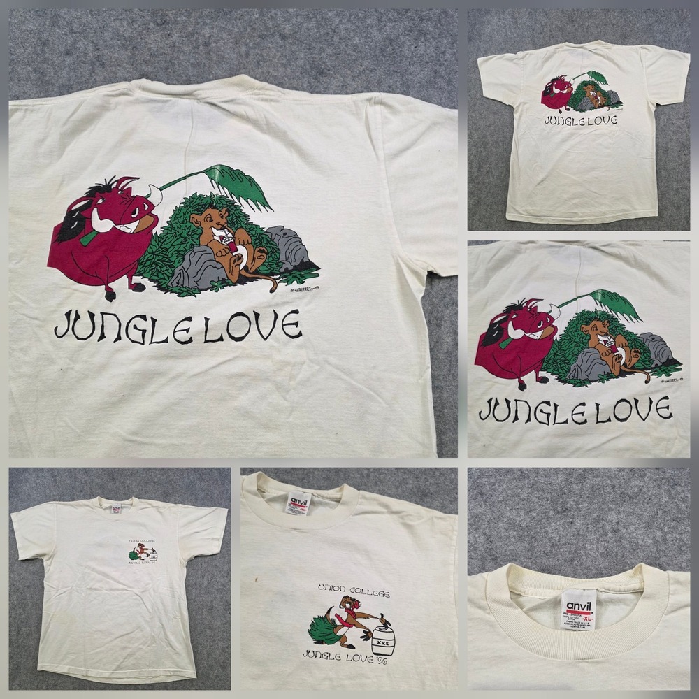 Vintage Lion King 1996 Union College Jungle Love T Shirt Mens XL White Anvil Tee